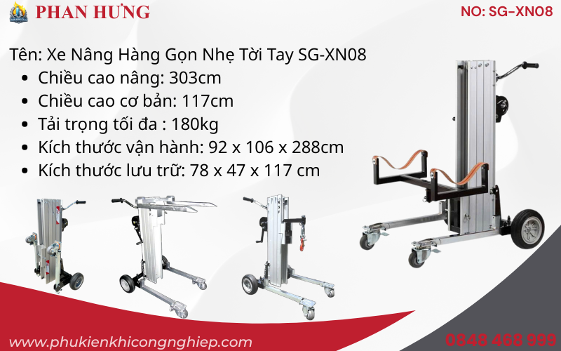 Xe Nâng Hàng Gọn Nhẹ Tời Tay Cao 1-2-3 Mét (5)