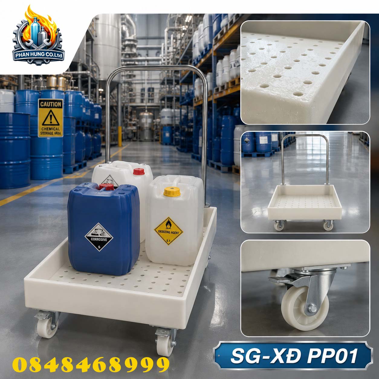Xe đẩy hóa chất nhựa PP SG-XĐPP 01