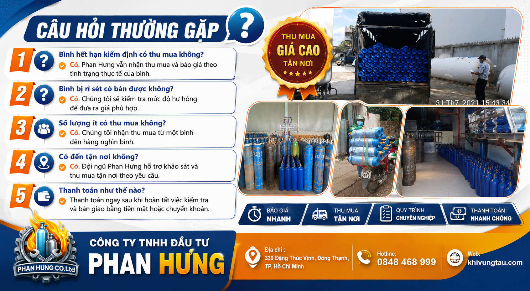 Phan Hưng nhận thu mua hầu hết các loại bình khí đang lưu hành trên thị trường.