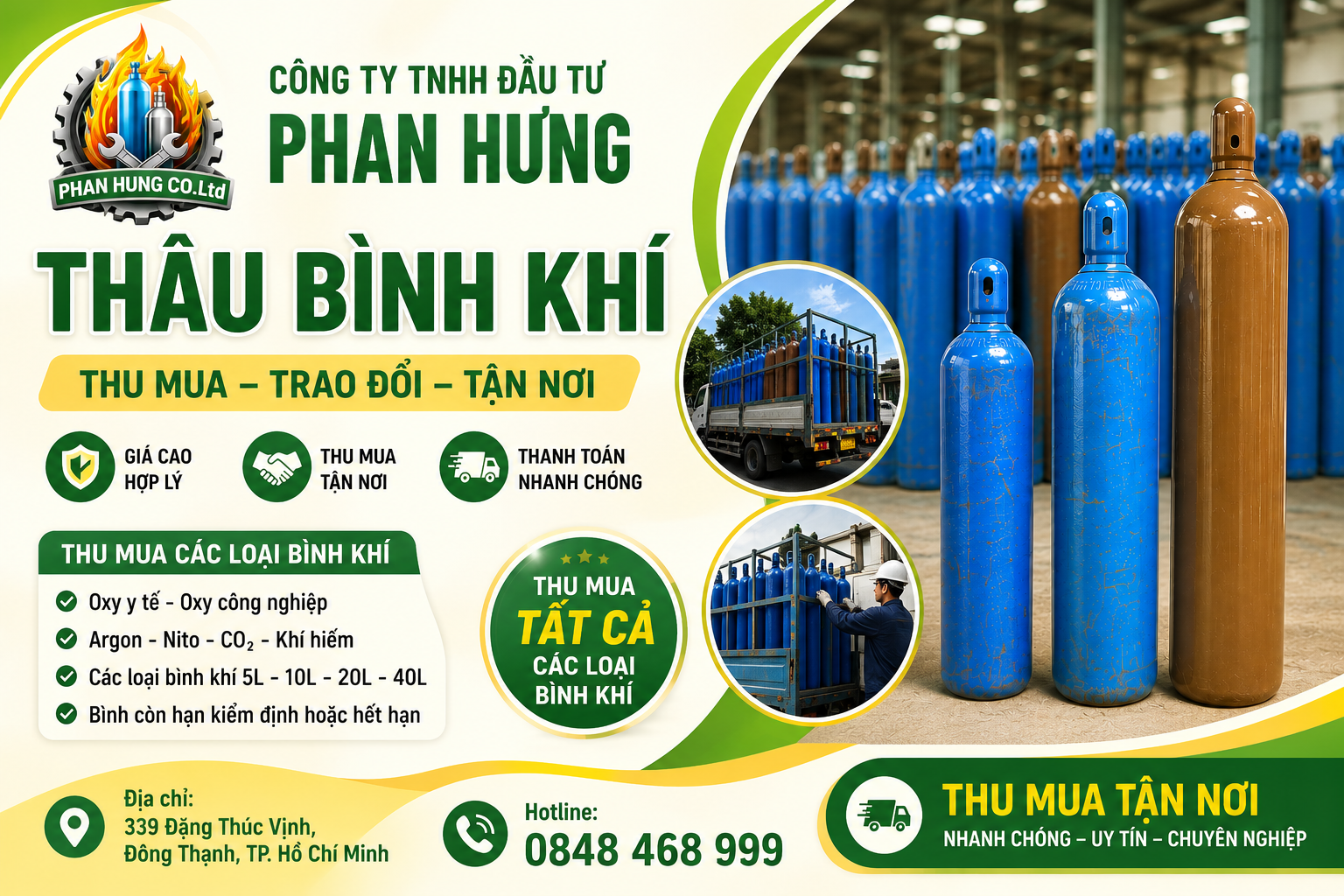 Phan Hưng nhận thu mua hầu hết các loại bình khí đang lưu hành trên thị trường.