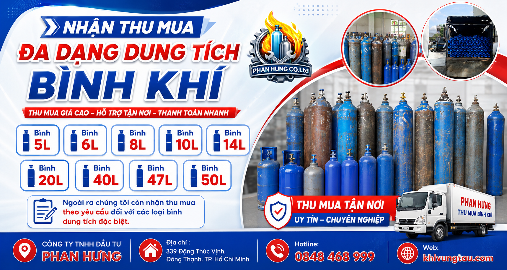 Phan Hưng nhận thu mua hầu hết các loại bình khí đang lưu hành trên thị trường.